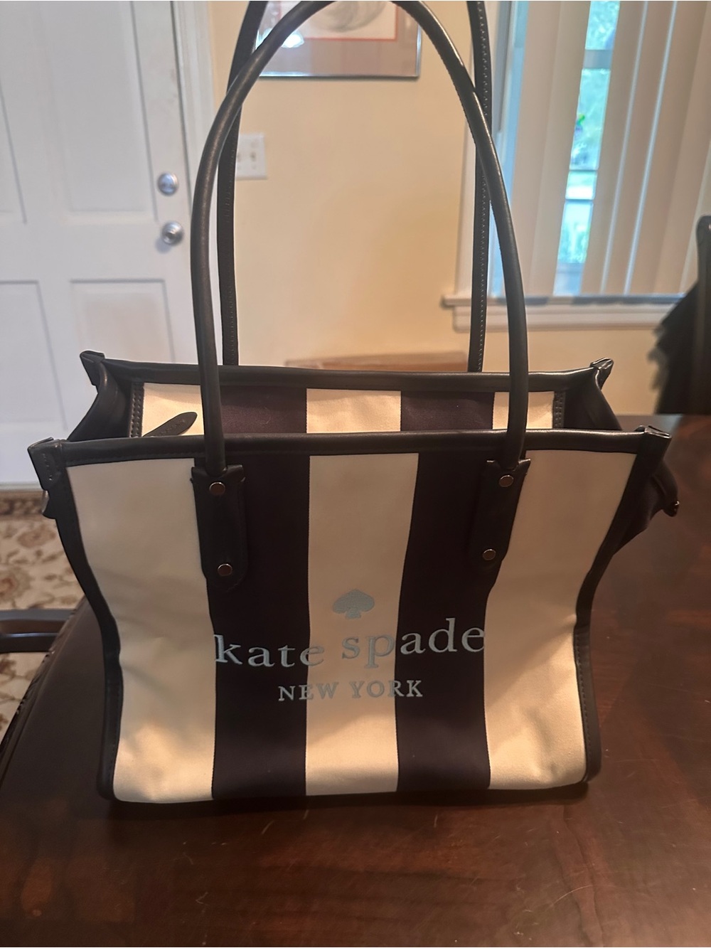 kate spade Black and Cream Vertical Stripe Tote